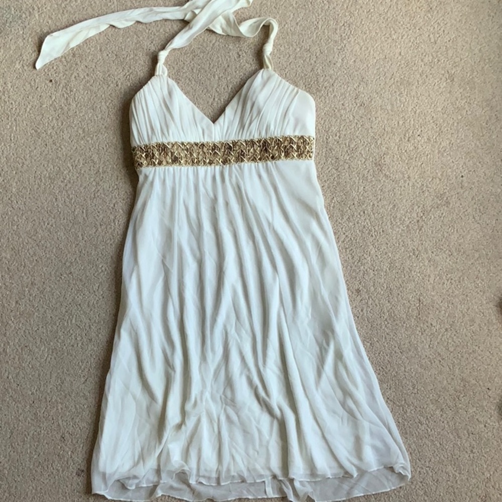 Cream and gold halter dress